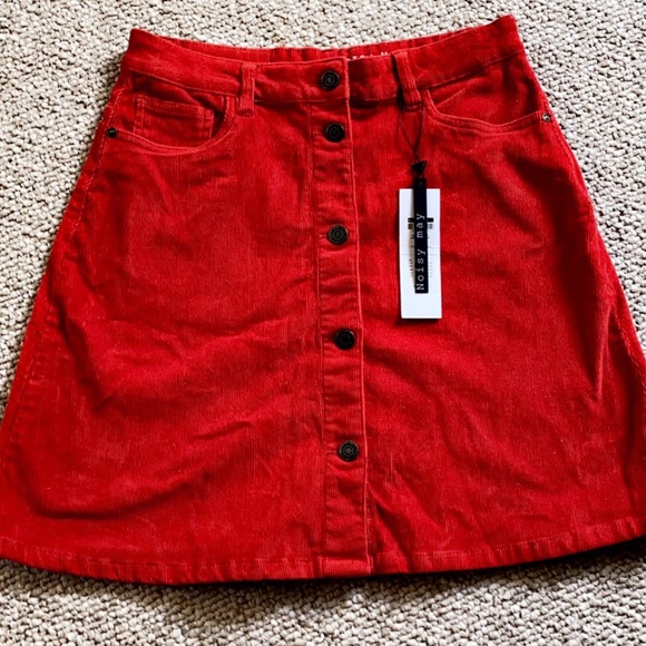 red corduroy mini skirt
